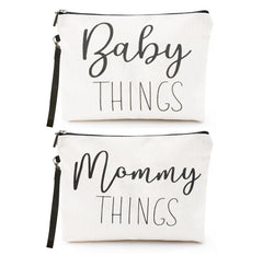 Ohmique Mommy & Baby Bag front view in canvas supports on-the-go organization