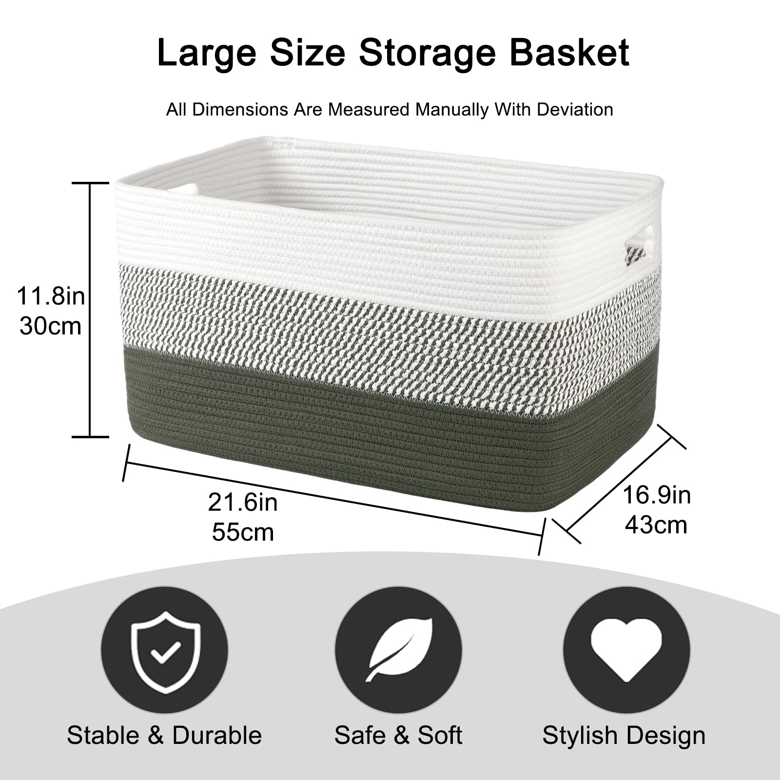 OIAHOMY rectangular storage basket with handles ready for easy transport.