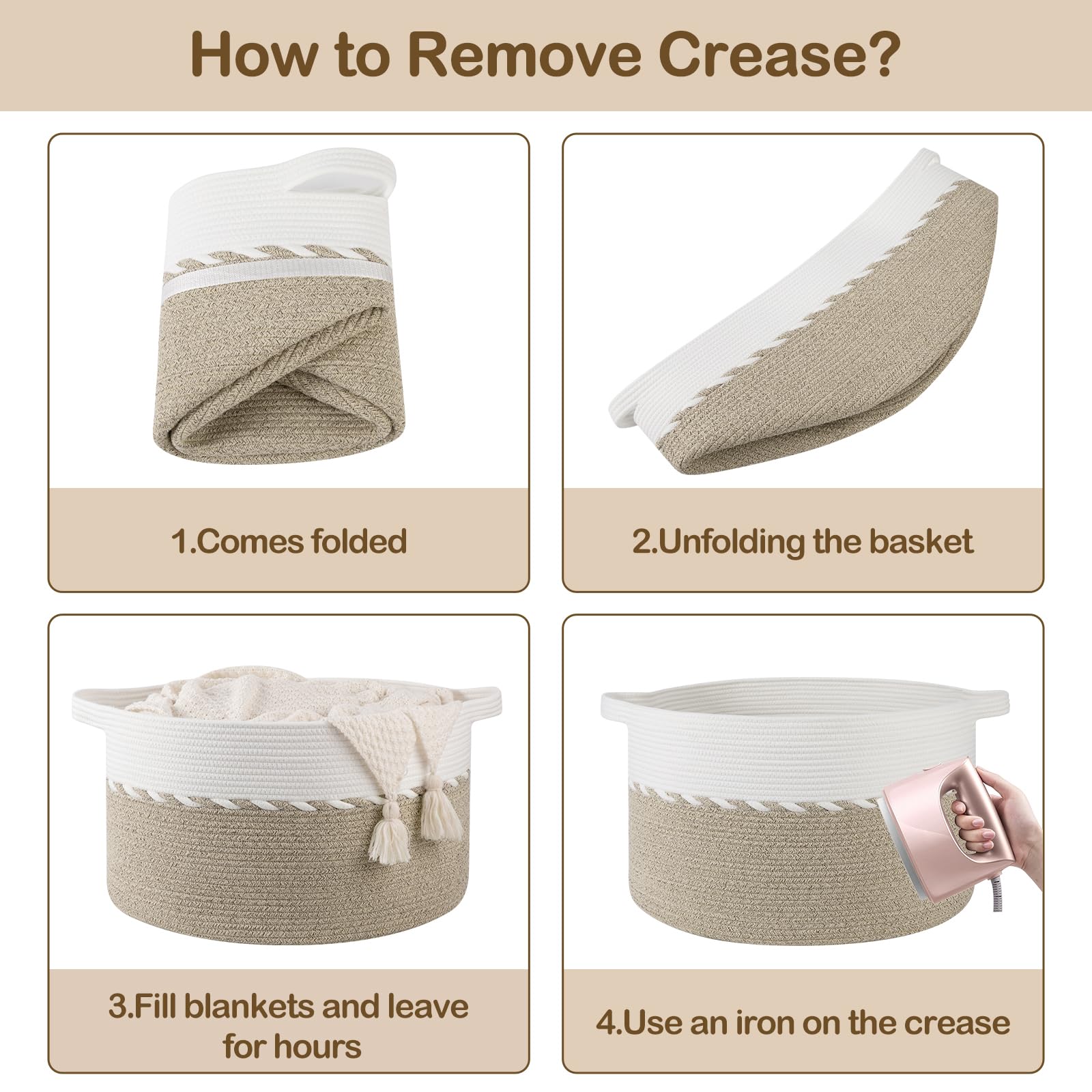 OIAHOMY light brown and white basket complements decor while organizing