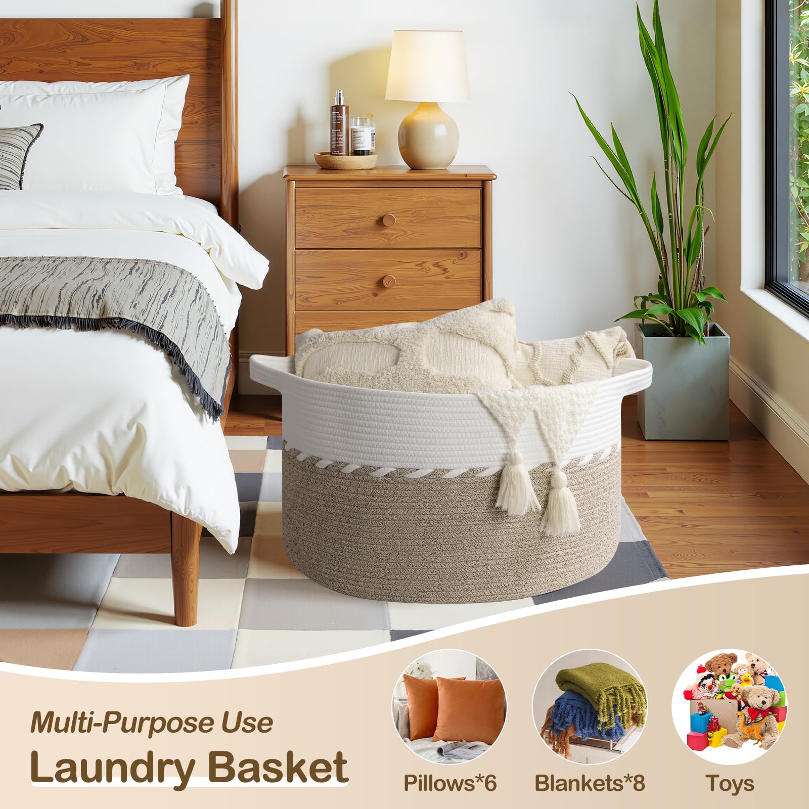 OIAHOMY blanket basket folded for compact storage and space saving