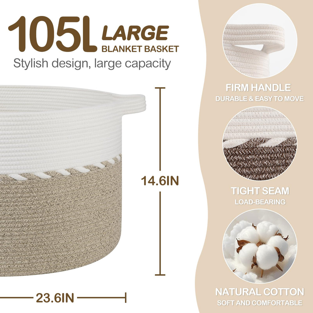 OIAHOMY 105L blanket basket with handles makes carrying laundry easy