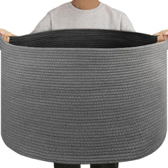 OIAHOMY 105L blanket basket side view showcases sturdy rope weave for durable storage.