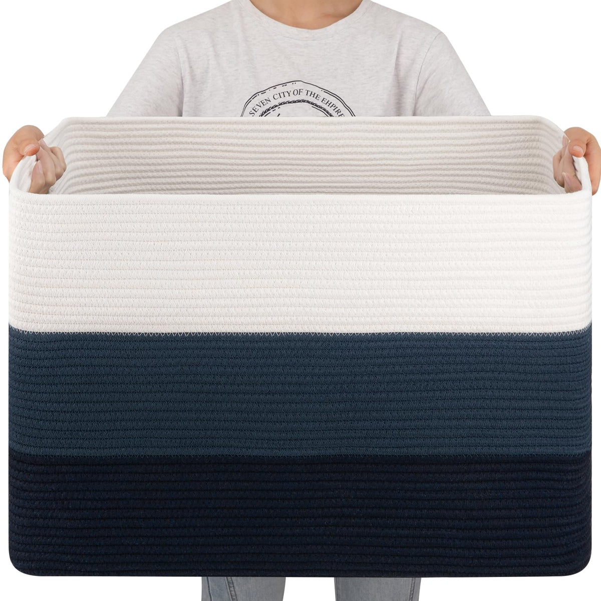 OIAHOMY 108L blanket basket front view keeps blankets organized