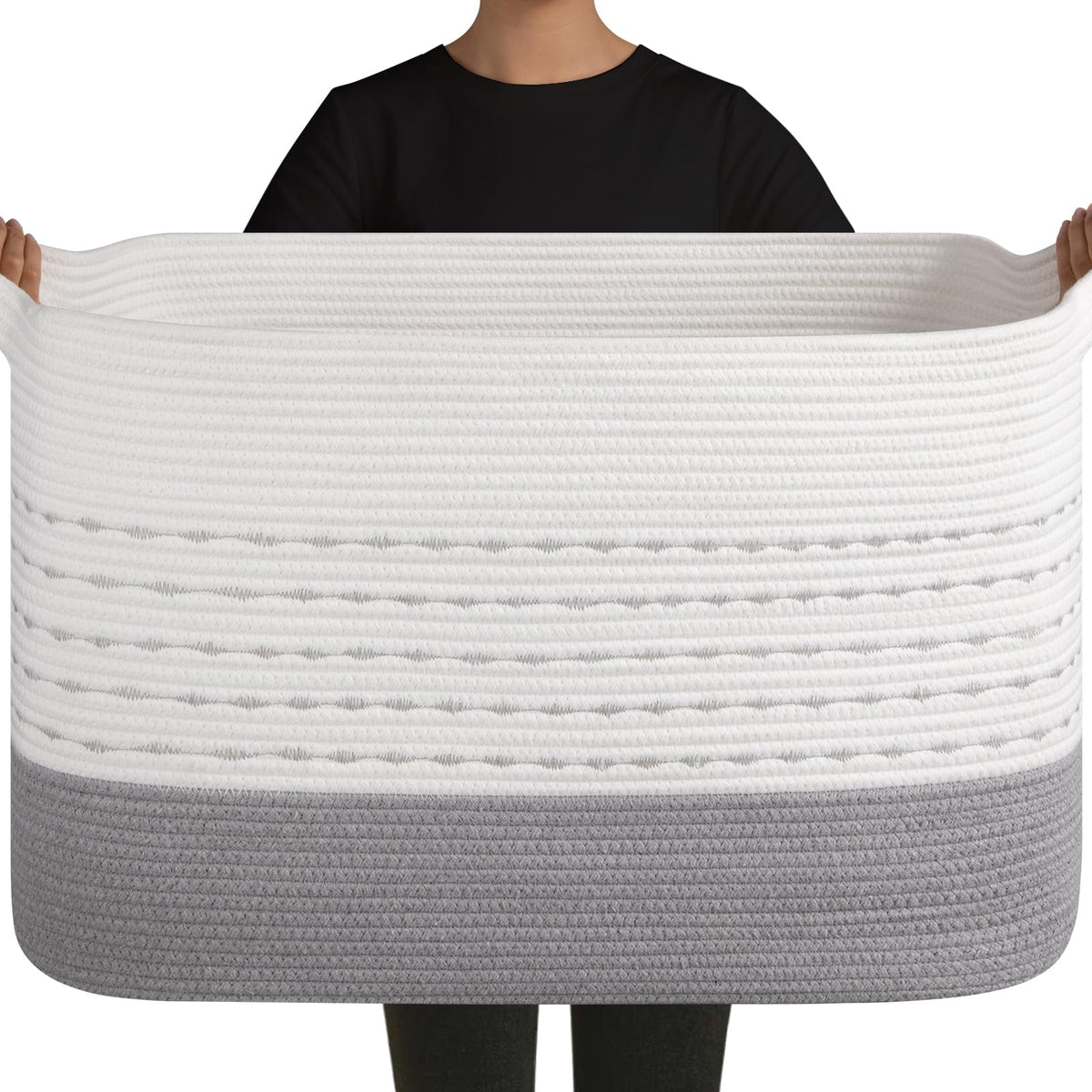 OIAHOMY 108L blanket basket gradient grey front view for easy throw storage
