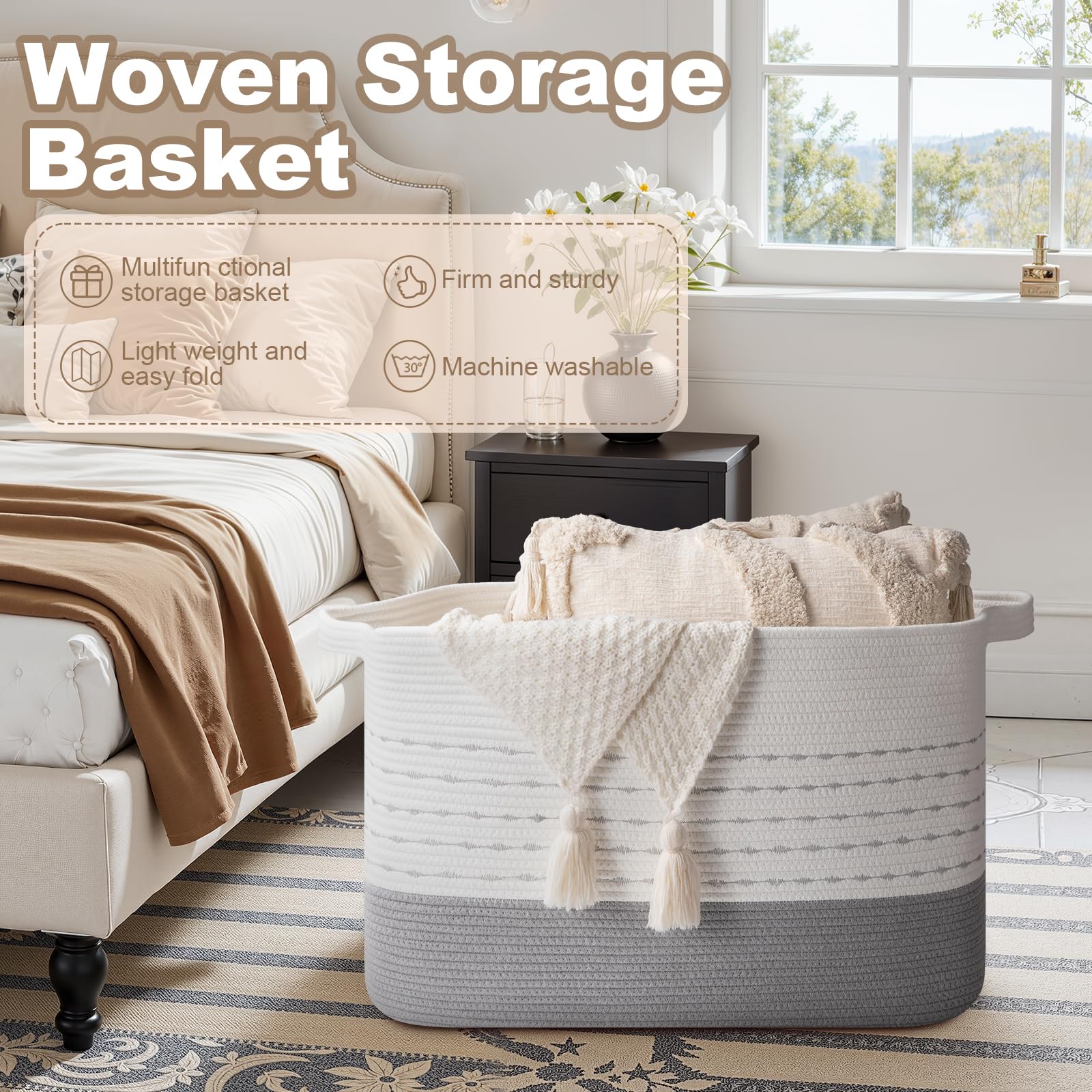OIAHOMY 108L blanket basket gradient grey in living room for organized lounging