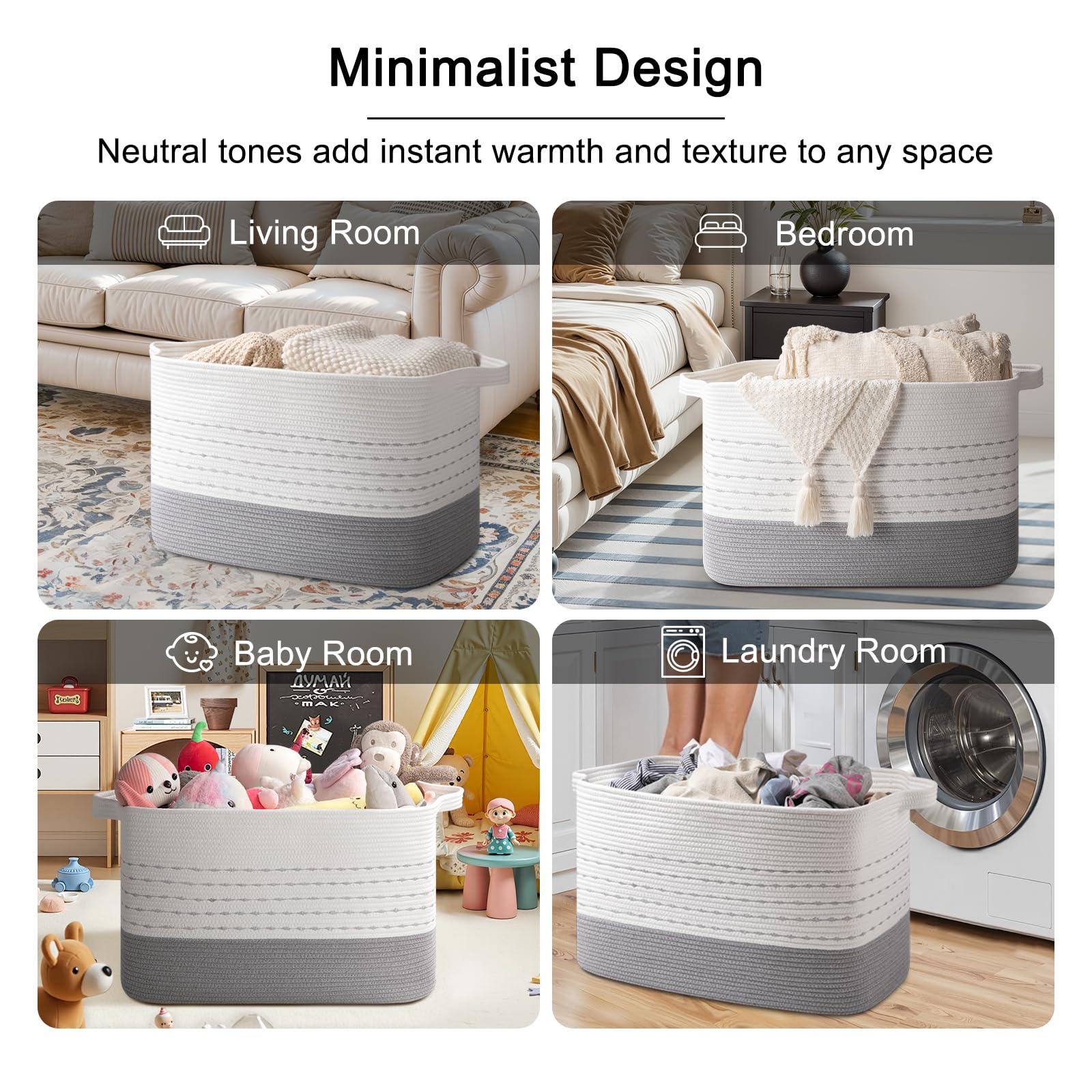 OIAHOMY 108L blanket basket gradient grey with blankets illustrating clutter containment