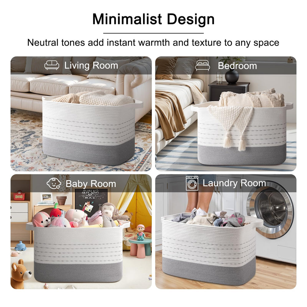 OIAHOMY 108L blanket basket gradient grey with blankets illustrating clutter containment