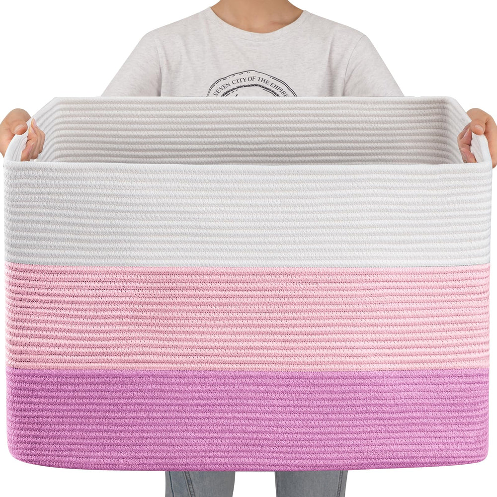 OIAHOMY 108L gradient pink blanket basket with sturdy handles for easy transport