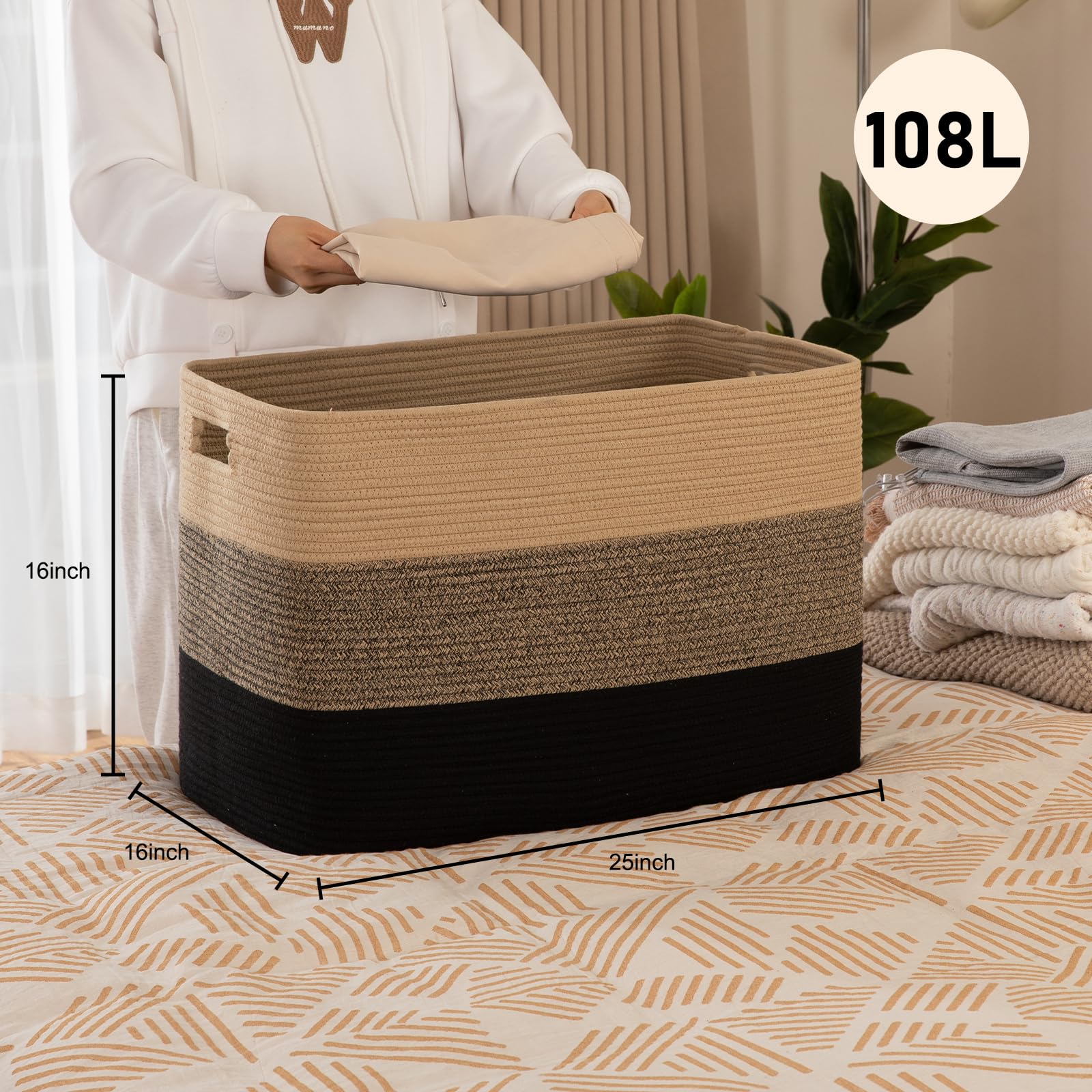 OIAHOMY 108L blanket basket handles close-up showing reinforced grip