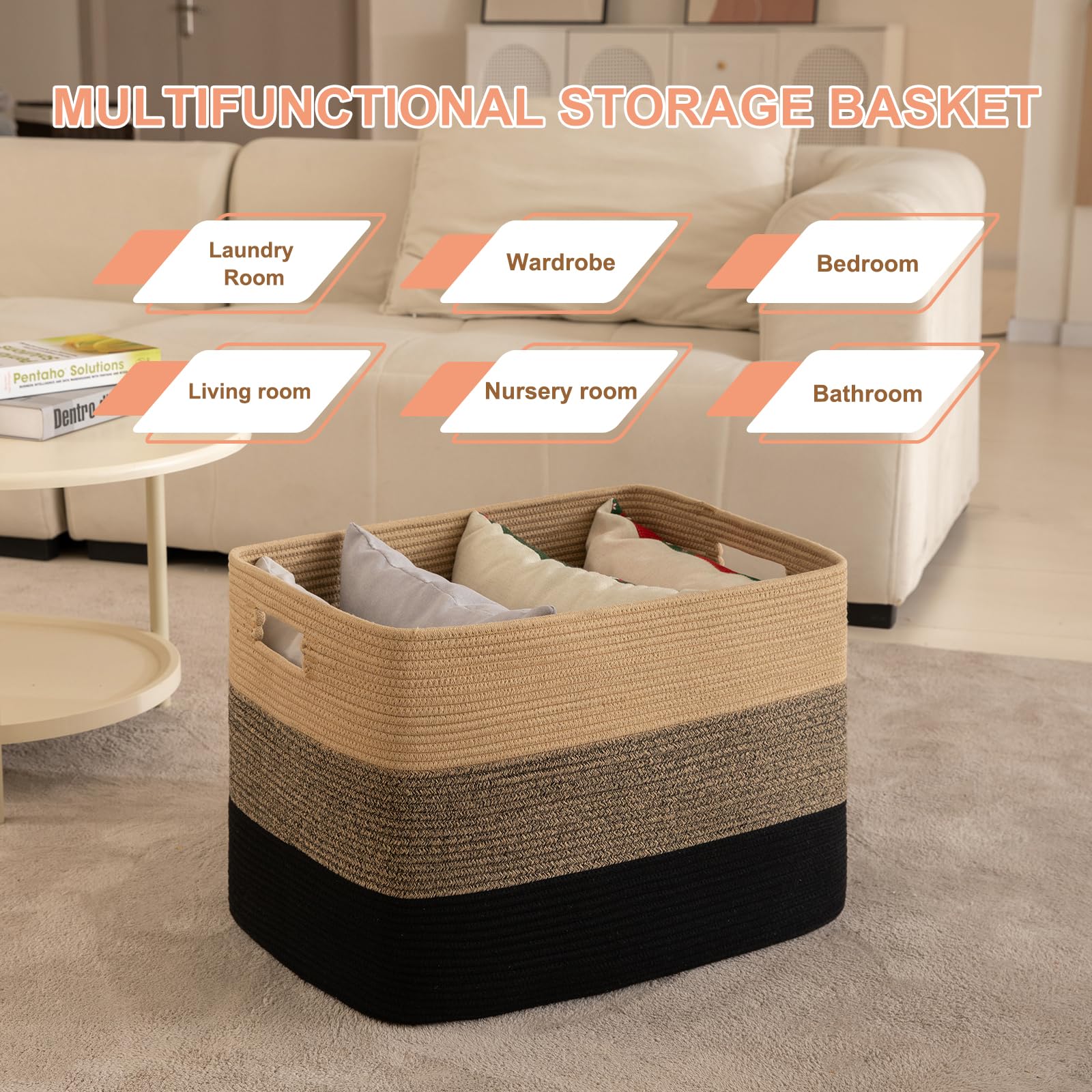 OIAHOMY 108L blanket basket in living room setting