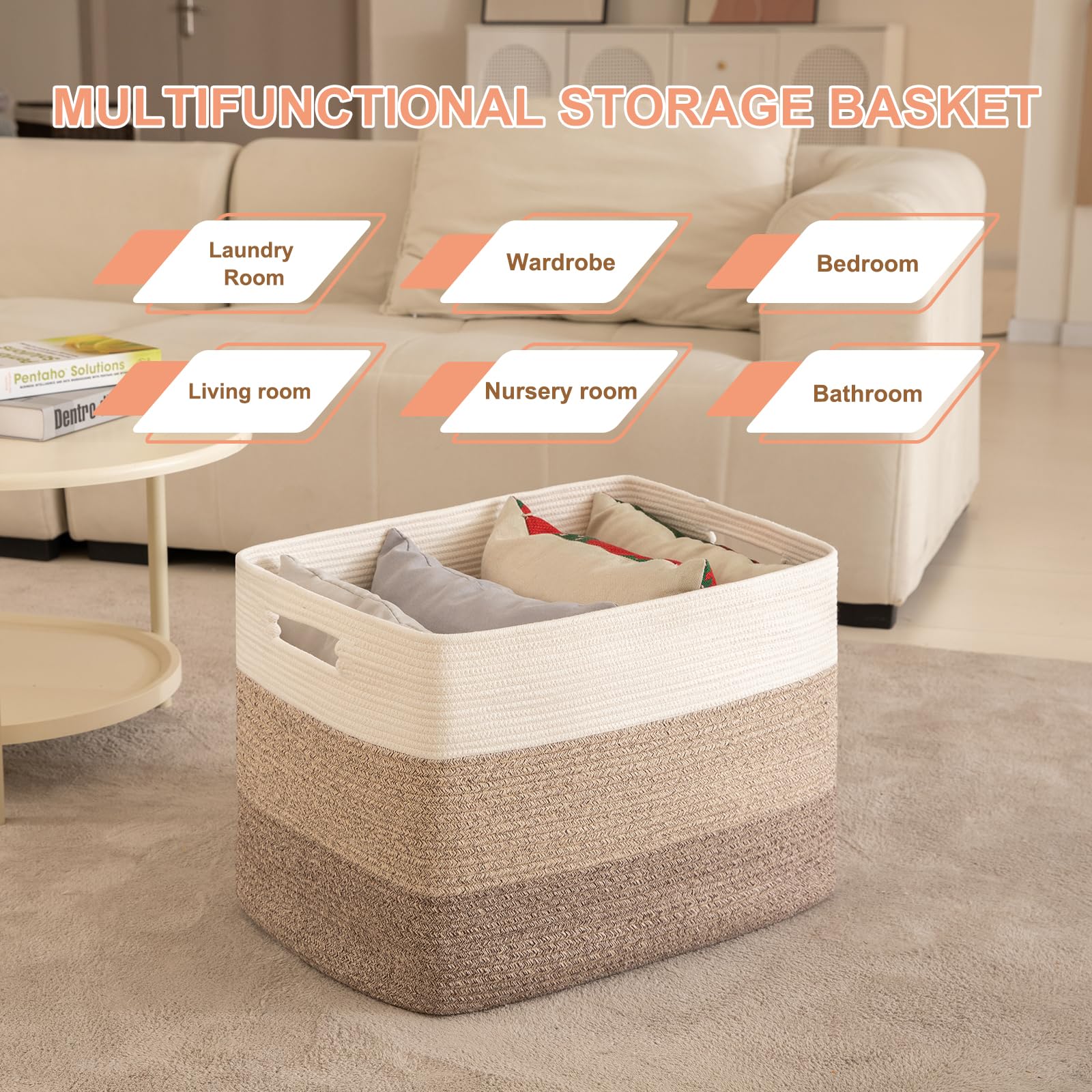 OIAHOMY 108L blanket basket in nursery for toy and towel storage