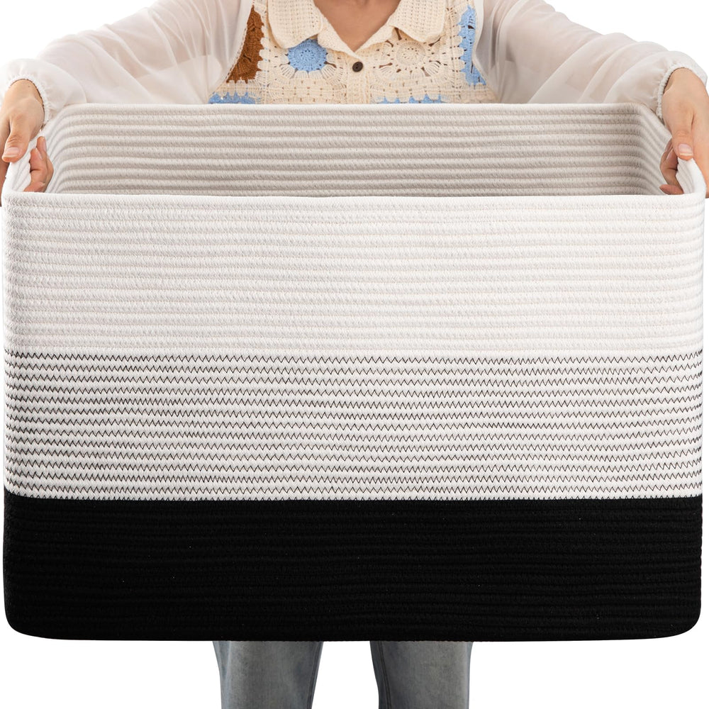 OIAHOMY 108L cotton rope basket in rectangle design for spacious blanket storage.