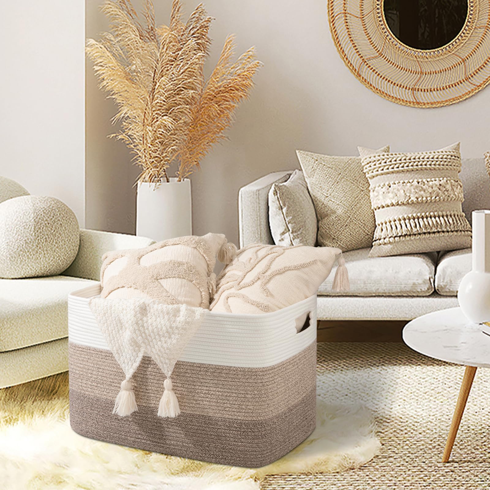 OIAHOMY basket full of blankets and toys illustrating versatile organization