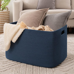 OIAHOMY 118L cotton rope basket blue top view demonstrates easy access to items