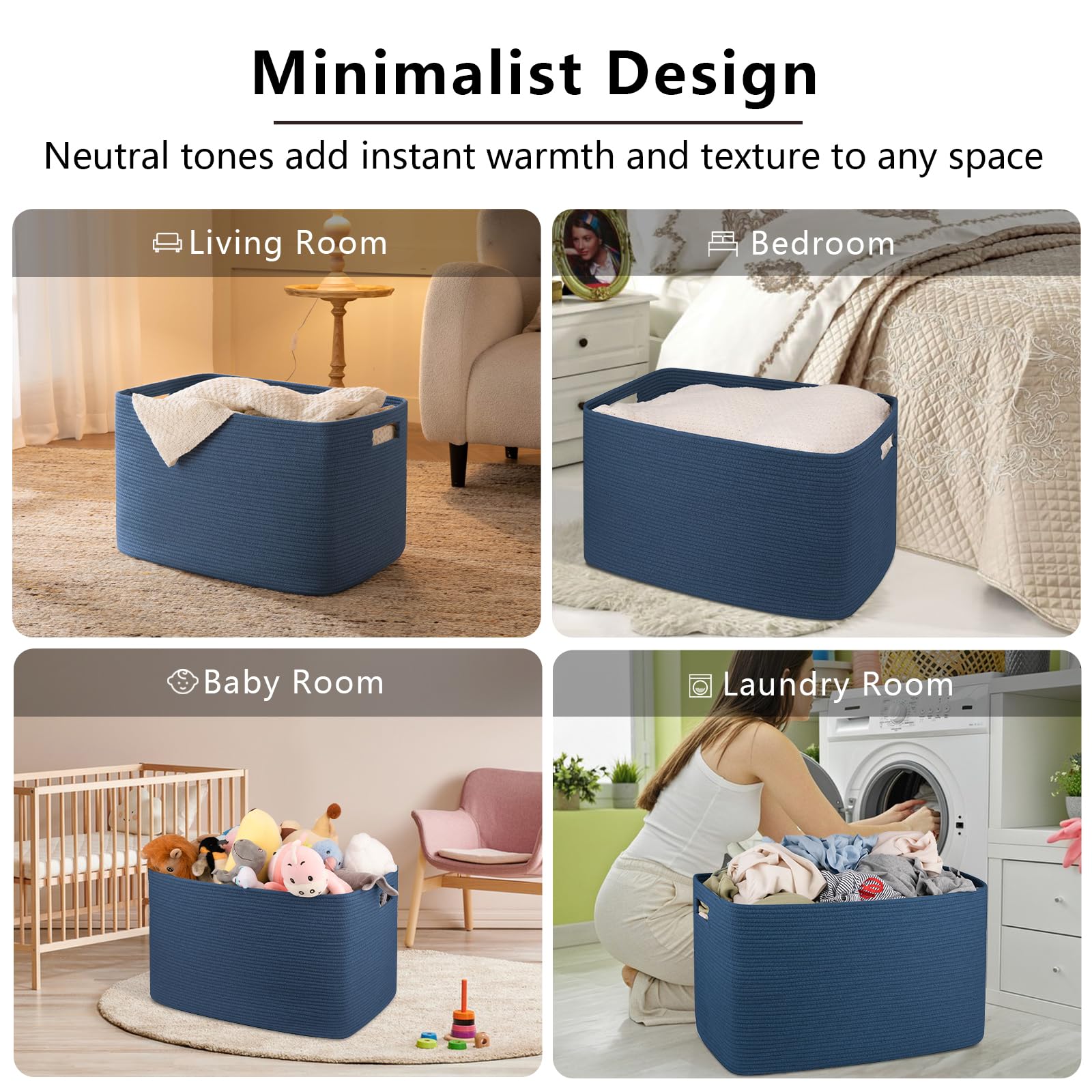 OIAHOMY 118L cotton rope basket collapsible design saves space