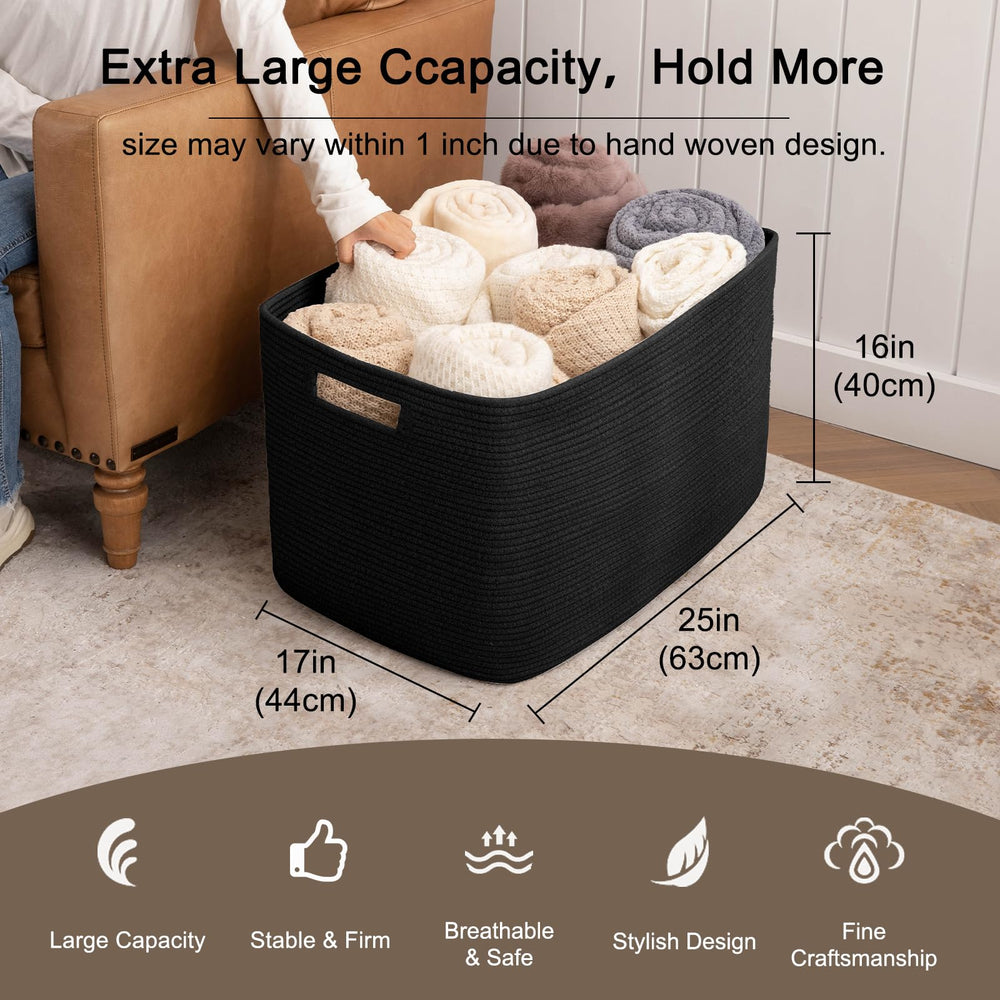 OIAHOMY 118L XXXLarge basket interior with blankets demonstrates spacious organization for throws and pillows