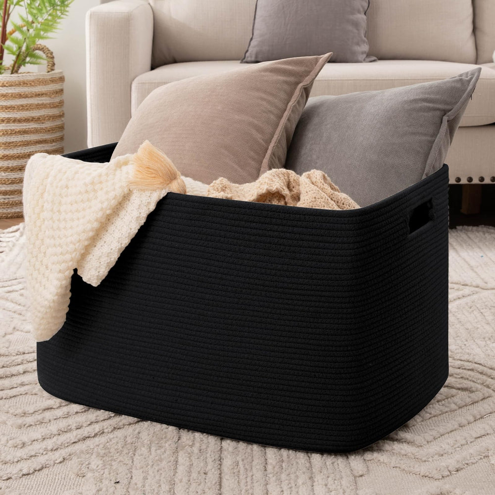 OIAHOMY 118L XXXLarge cotton rope basket side view shows sturdy structure ideal for blankets
