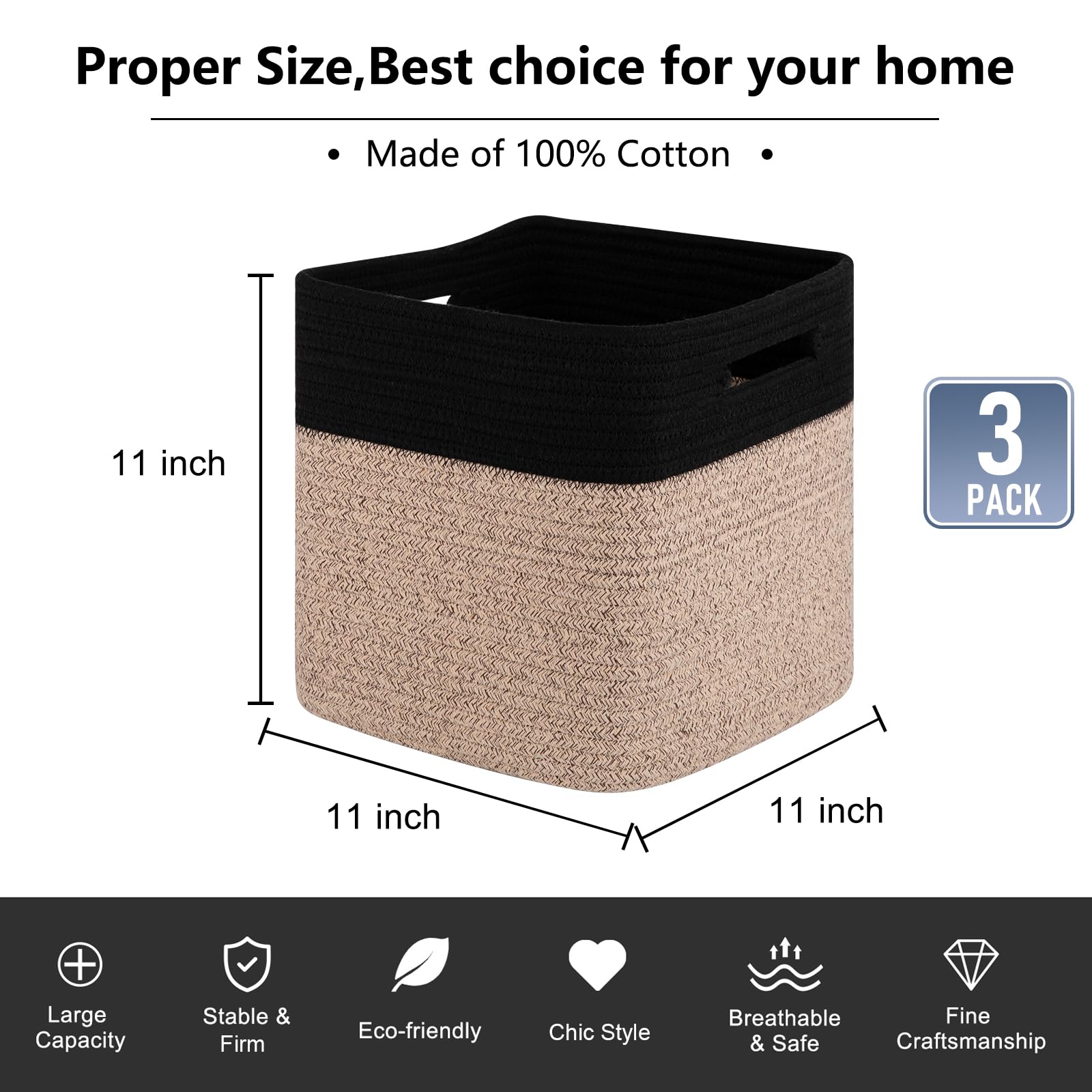 OIAHOMY 11-inch cube basket extended view highlights ample capacity for towels or toys.