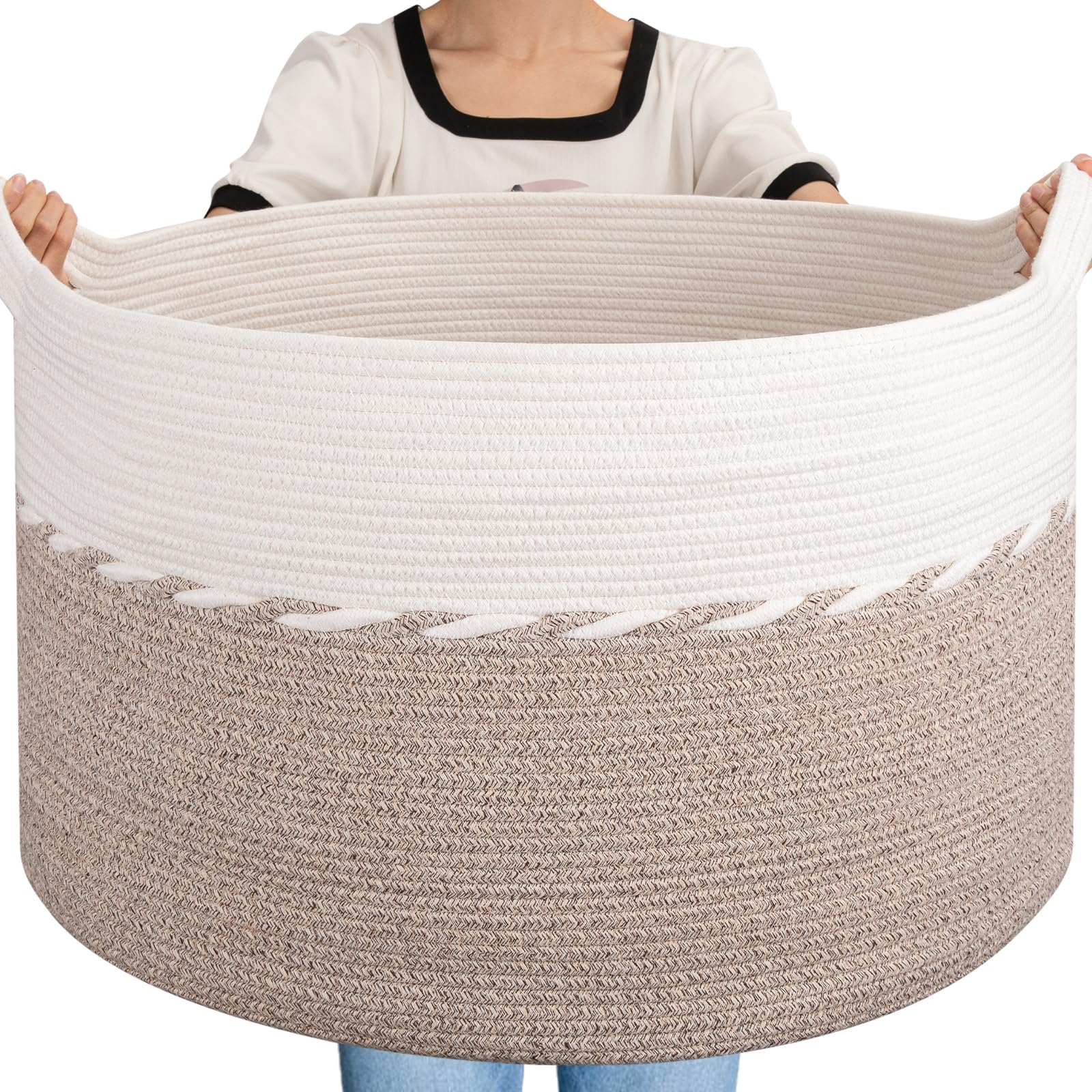 OIAHOMY 125L extra-large blanket basket front view for spacious living room storage