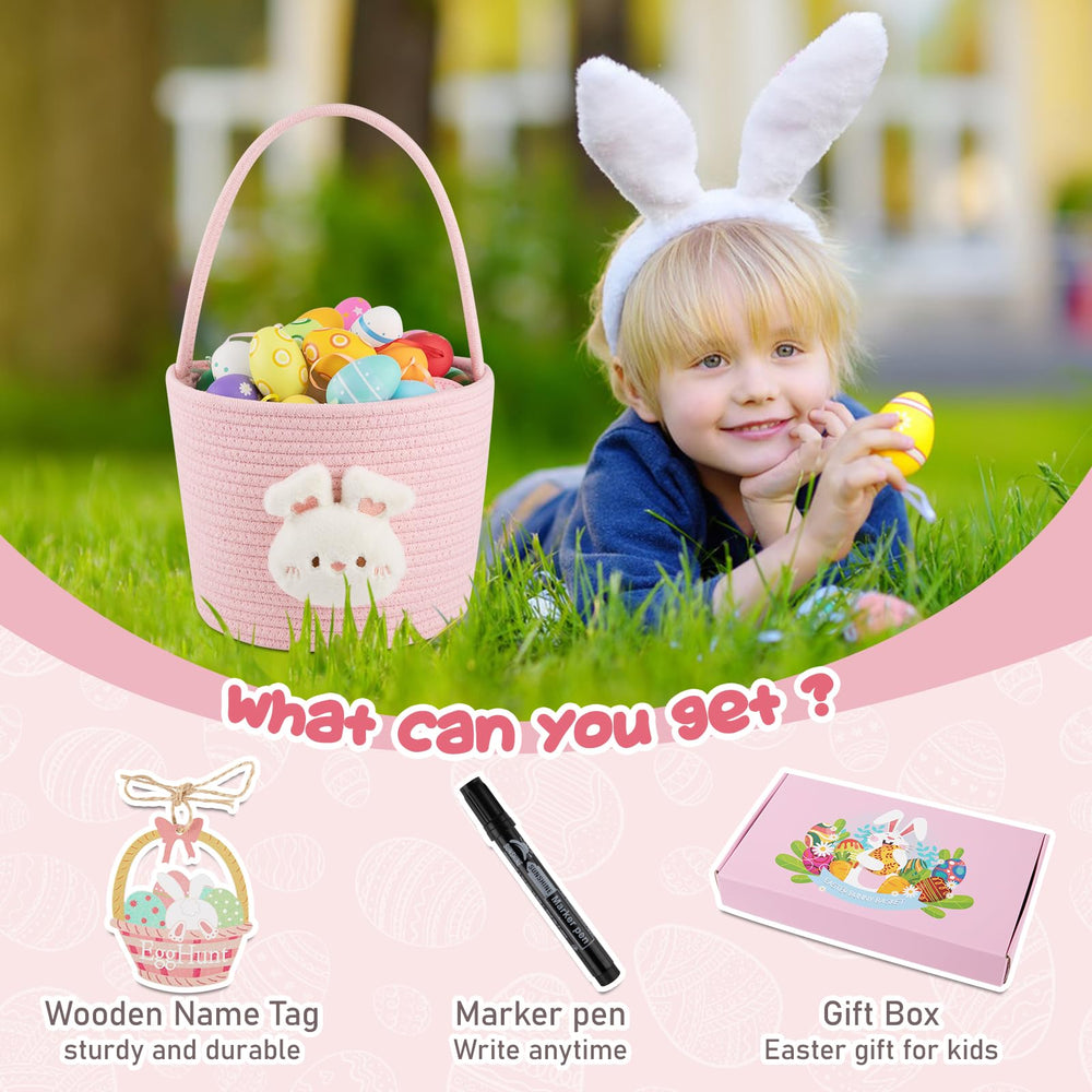 OIAHOMY 3D plush bunny doll sits in the basket for decoration.