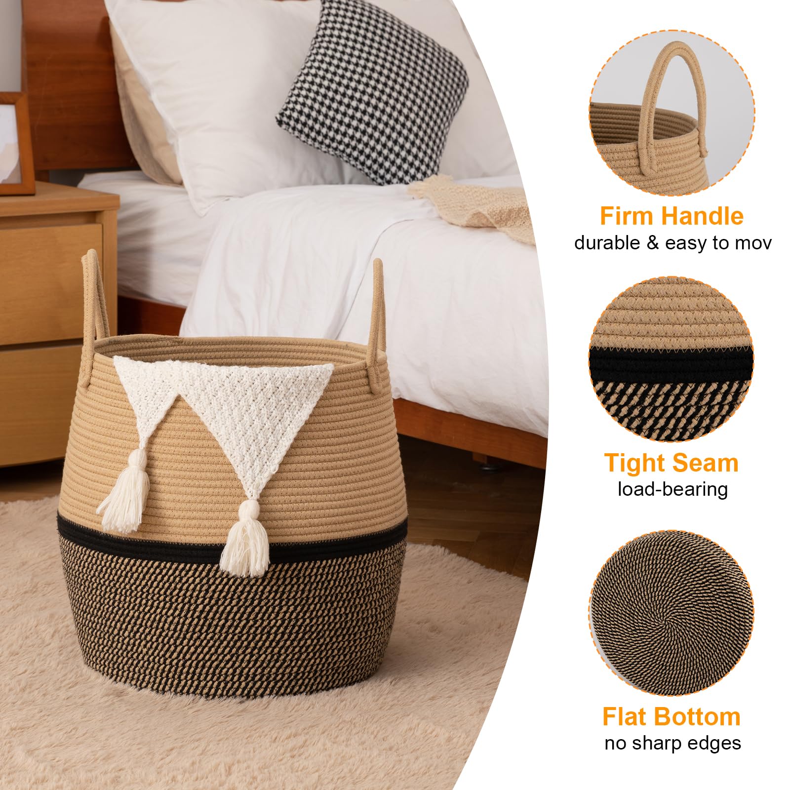 OIAHOMY 60L basket made of durable cotton rope for daily use