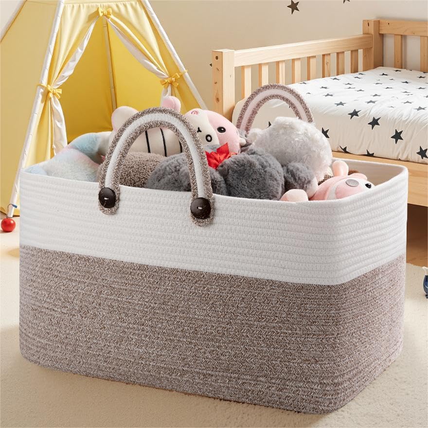 OIAHOMY 75L basket gradient brown-white for stylish blanket storage