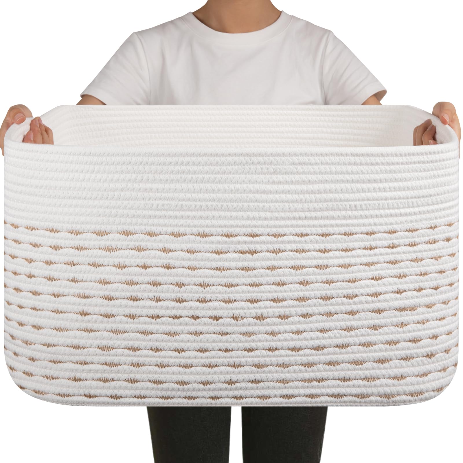 OIAHOMY 75L blanket basket shows 22x17x12 dimensions keeping living room organized