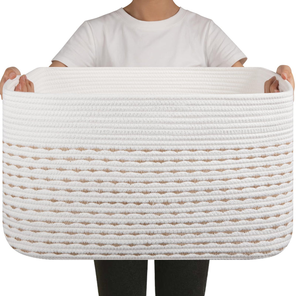 OIAHOMY 75L blanket basket shows 22x17x12 dimensions keeping living room organized