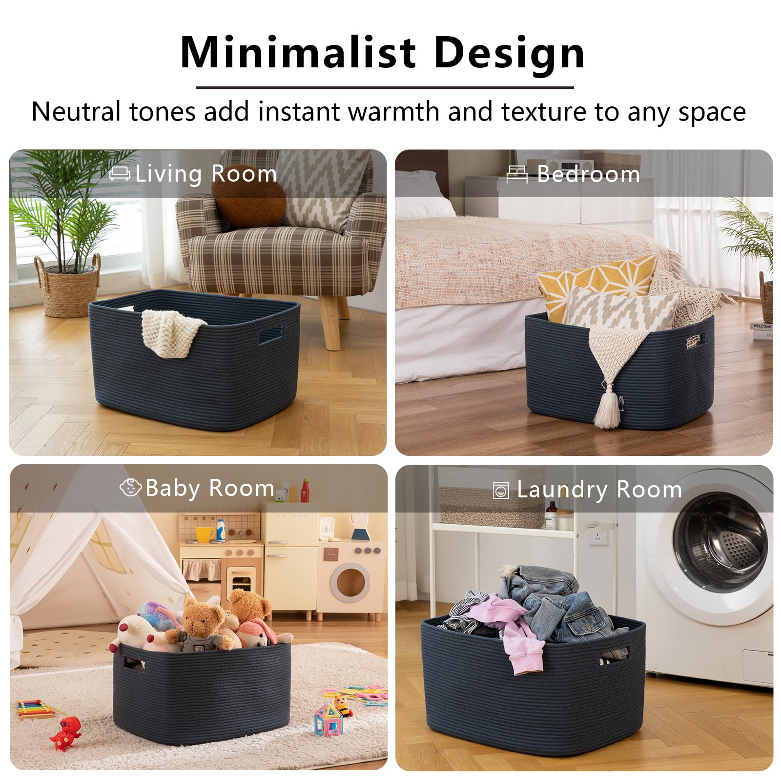 OIAHOMY 75L blanket basket double stitched handles for long lasting wear.