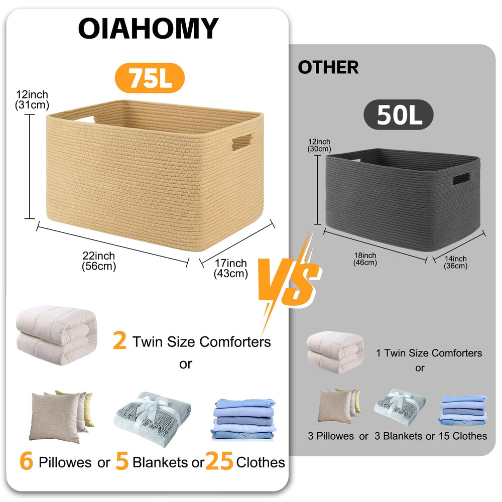 OIAHOMY blanket basket folded storage demonstrates lightweight portability