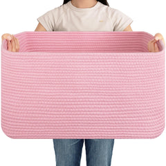 OIAHOMY 75L blanket basket front view showing spacious storage for blankets and toys.