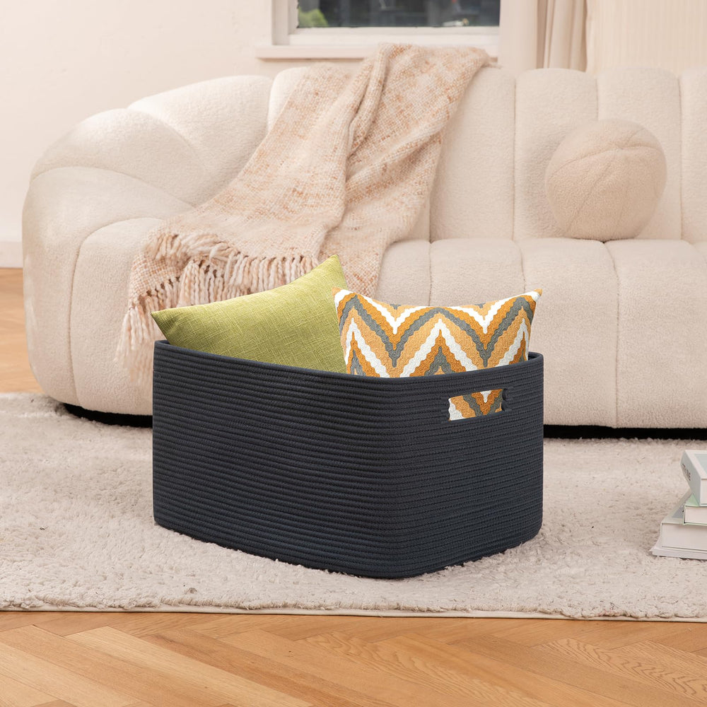 OIAHOMY 75L blanket basket handle closeup highlighting durable double stitched grips.