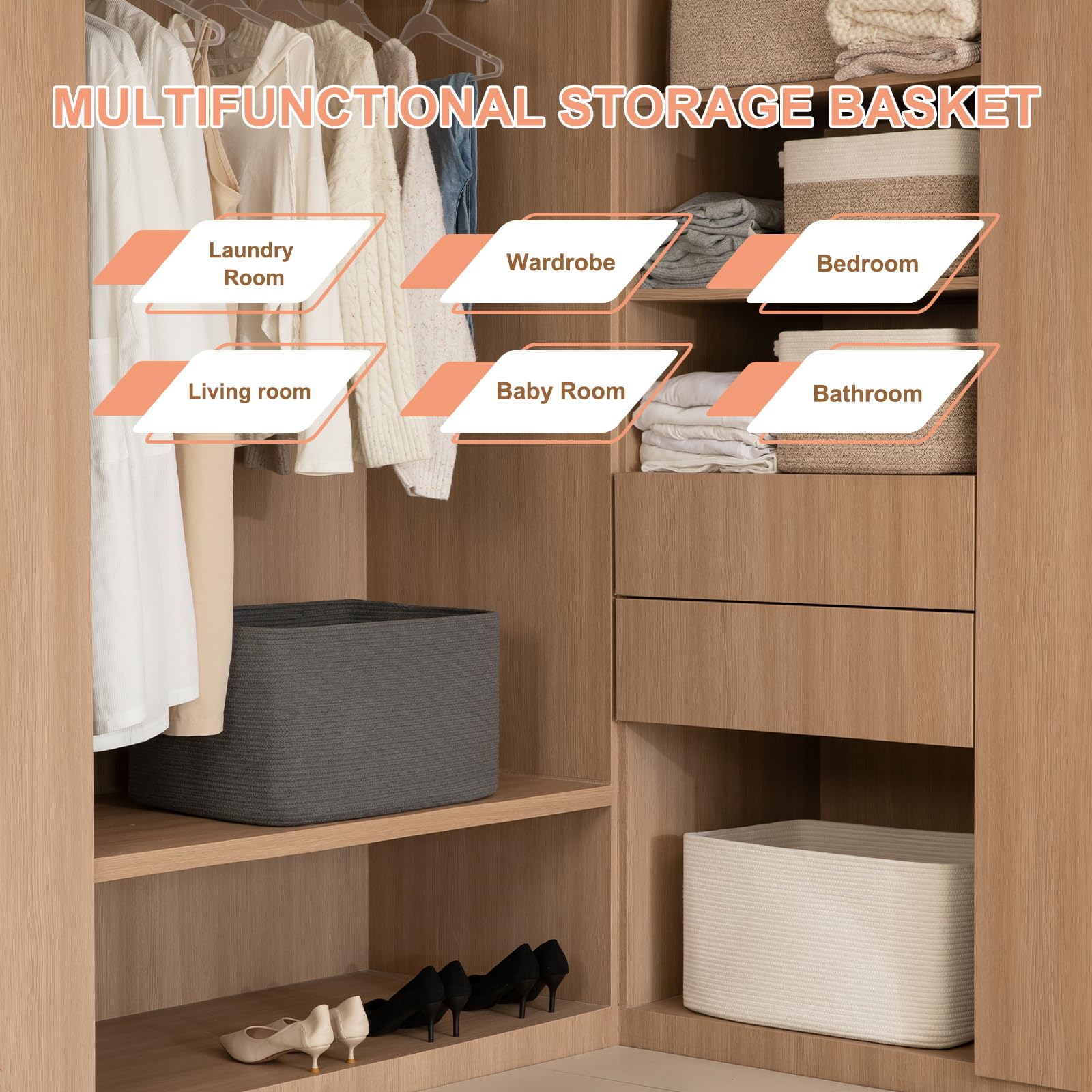 OIAHOMY 75L blanket basket in nursery for toys and essentials