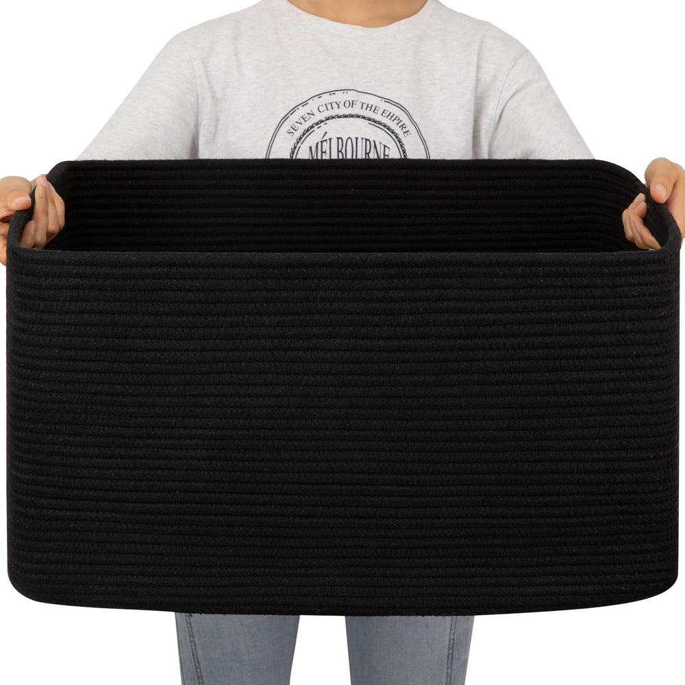 OIAHOMY 75L blanket basket side view showing sturdy construction for toy storage
