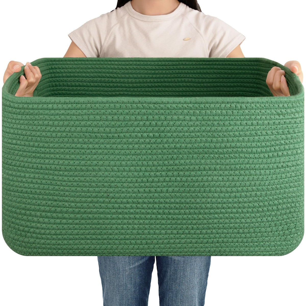OIAHOMY 75L blanket basket front view showing spacious storage for throws and pillows