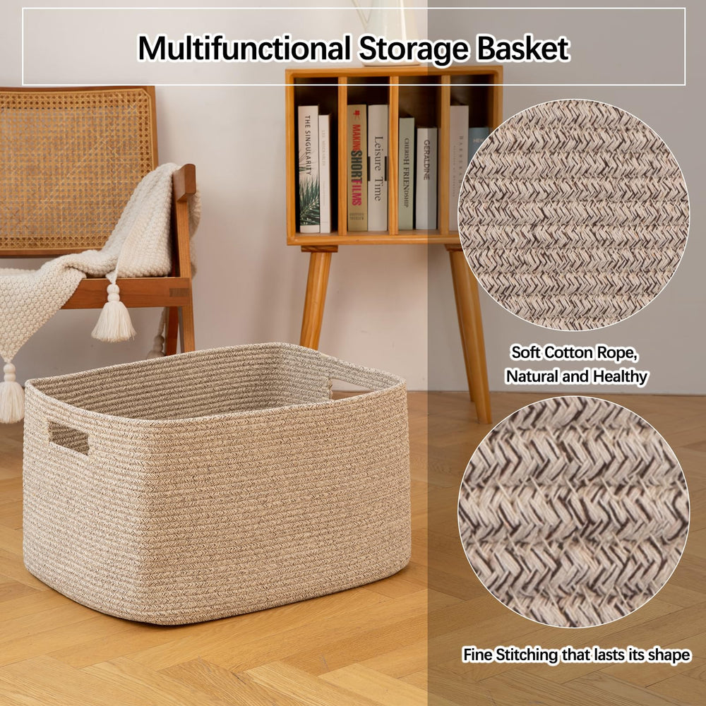 OIAHOMY 75L basket with blankets illustrates soft, safe storage for family spaces.