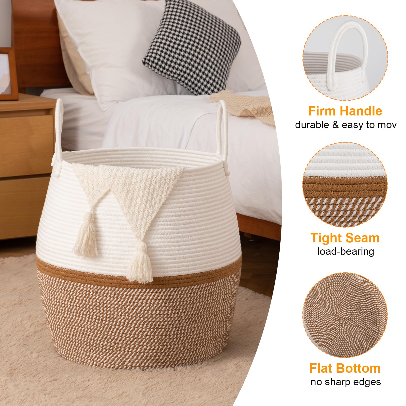 OIAHOMY blanket basket folded flat saves space when not in use.