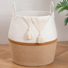 OIAHOMY 80L blanket basket with handles for easy transport and organized storage.
