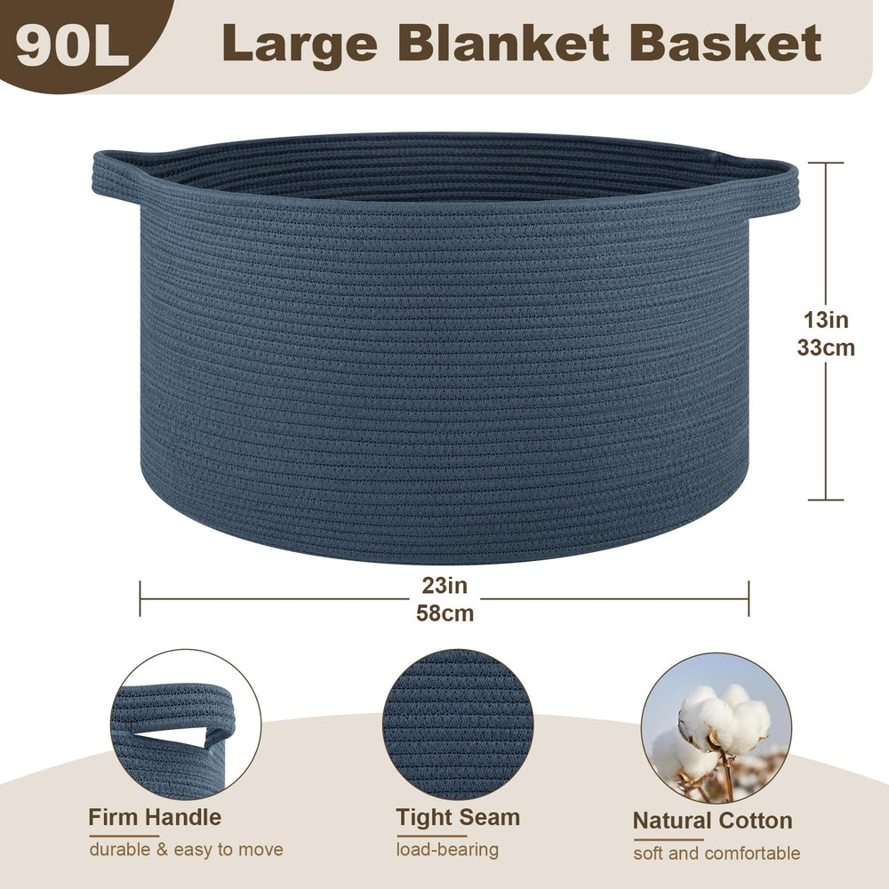 oiahomy blanket basket blue handle detail with double stitched carry handles
