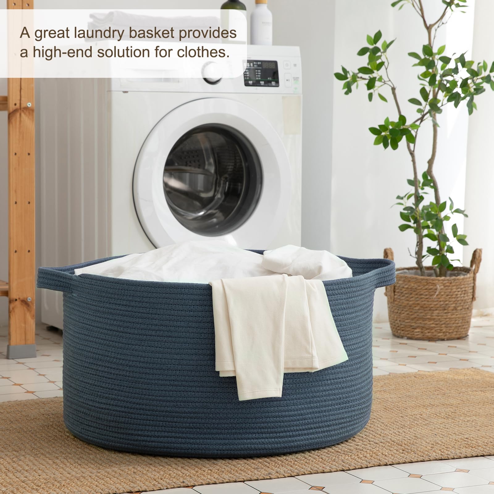 oiahomy 90l blanket basket blue in living room setup