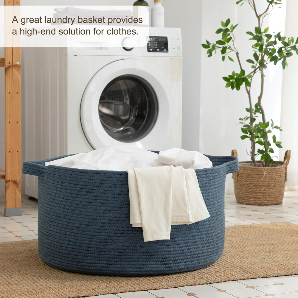 oiahomy 90l blanket basket blue in living room setup