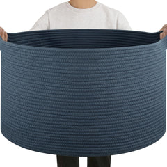 oiahomy 90l blanket basket blue side view showing sturdy rope weave and ample capacity