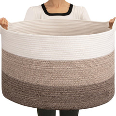 OIAHOMY 90L blanket basket close-up showing durable cotton rope and soft edges for safe family use.
