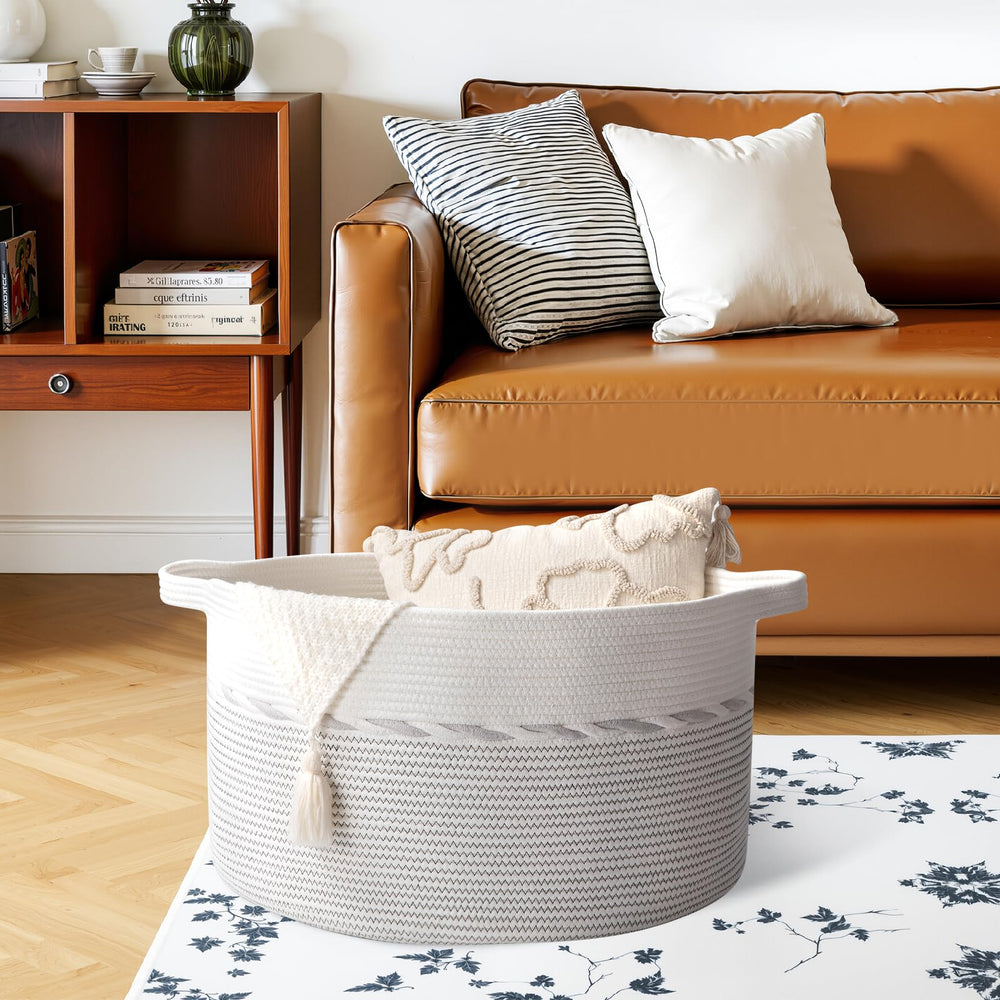 OIAHOMY blanket basket folded flat for space-saving storage