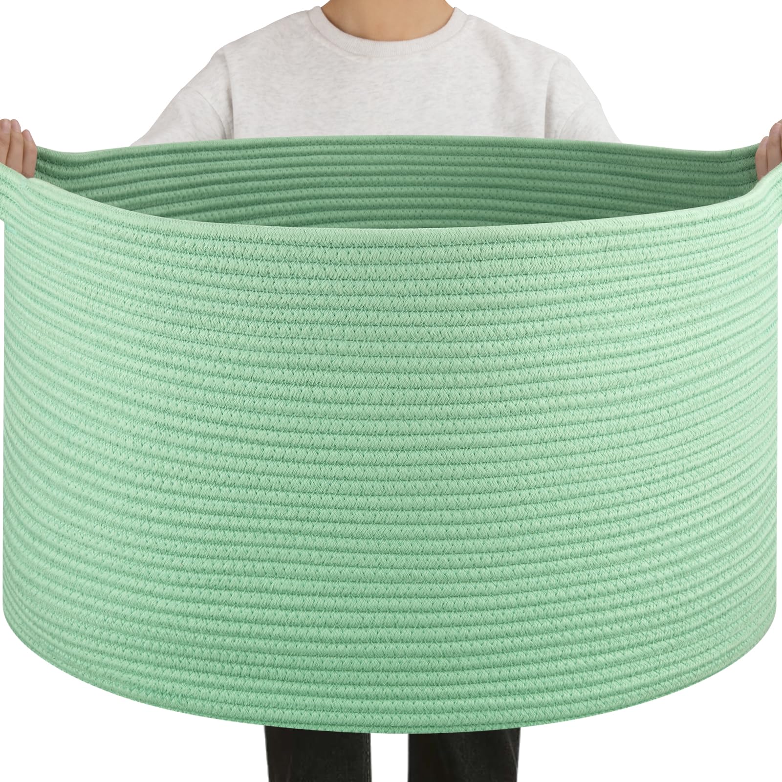 OIAHOMY 90L blanket basket front view showing spacious storage for blankets and pillows.