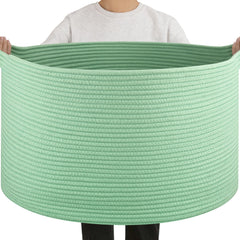 OIAHOMY 90L blanket basket front view showing spacious storage for blankets and pillows.