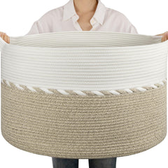 OIAHOMY 90L blanket basket in living room with sturdy handles for easy carrying