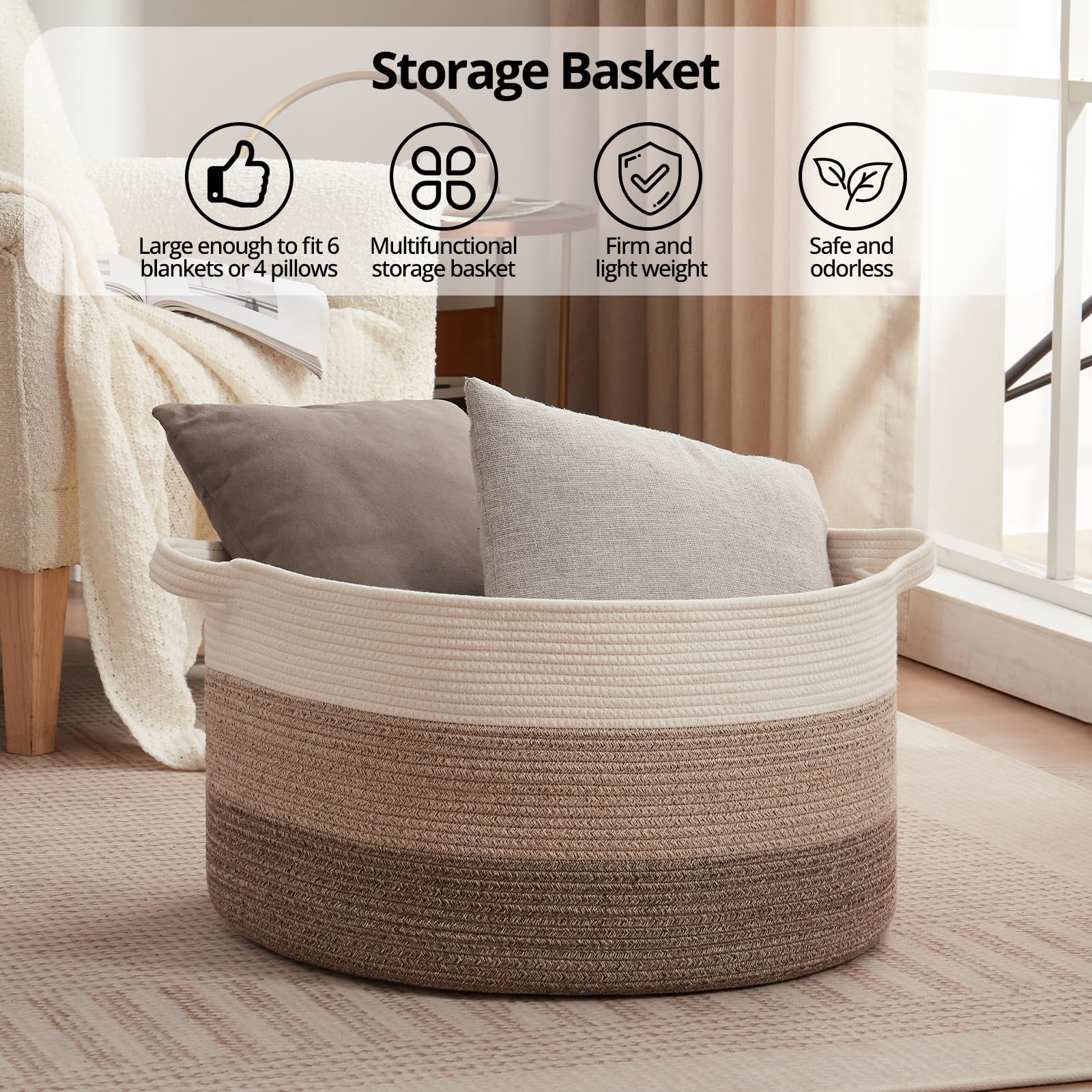 OIAHOMY basket material close-up emphasizes cotton rope construction and easy cleaning.