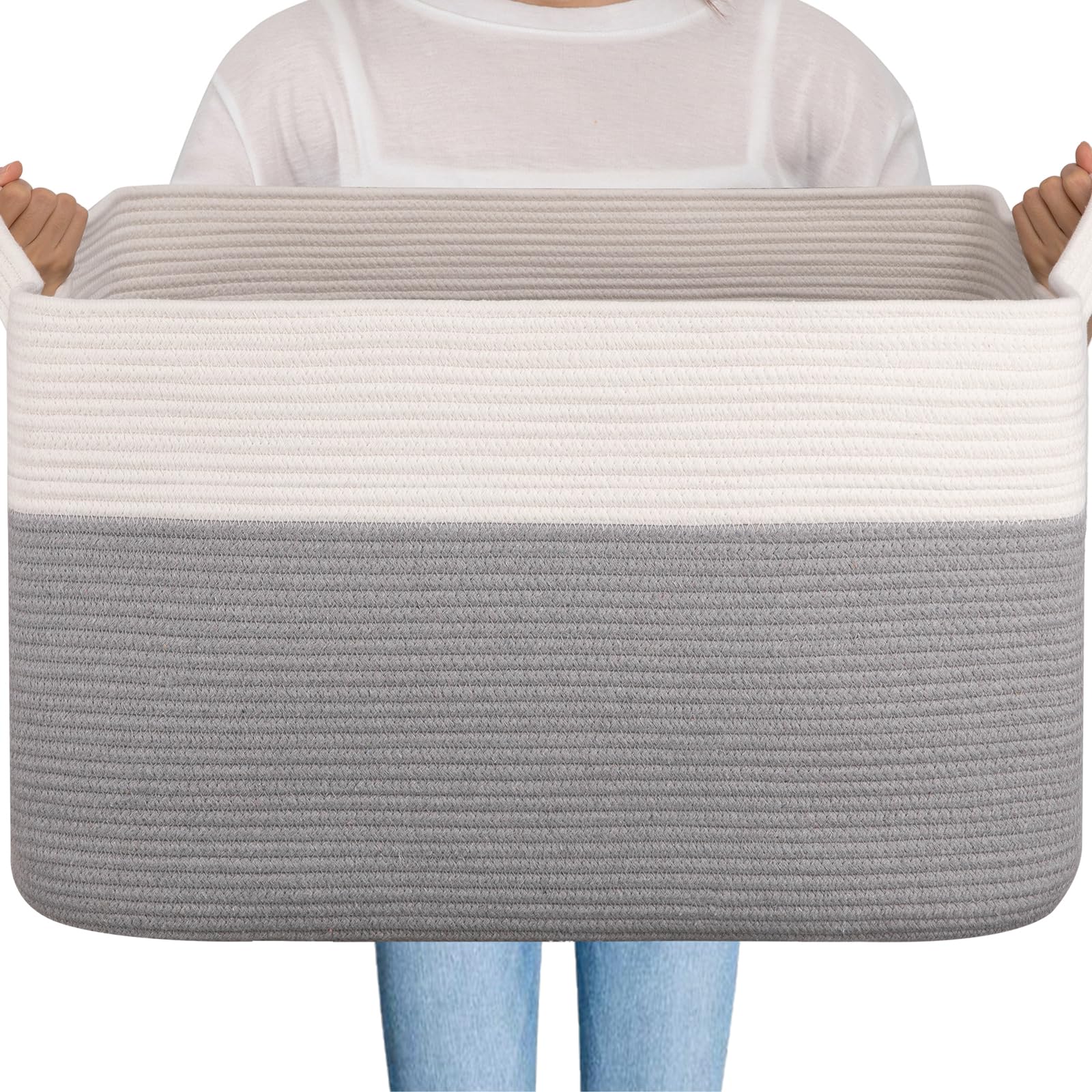 OIAHOMY 95L Blanket Basket closeup weave showing durable cotton rope