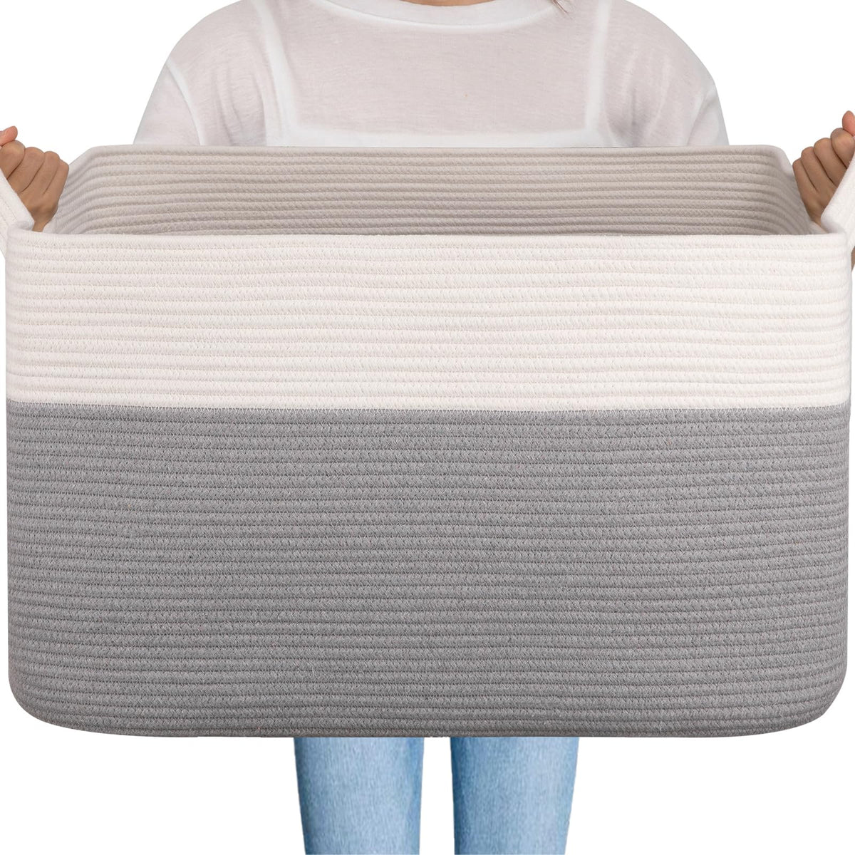 OIAHOMY 95L Blanket Basket closeup weave showing durable cotton rope